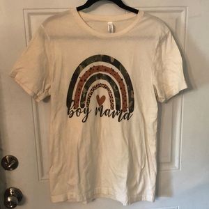 Belle Canvas Boy Mama Camo Rainbow Heart T Shirt Tee Top
